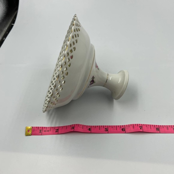 Vintage China Floral Princess Scalloped Edge Serving Candy Dish W Stand Unique - Picture 9 of 12